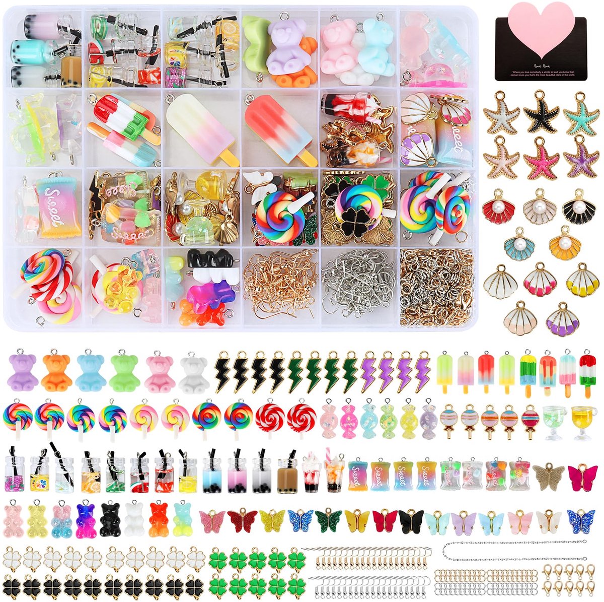 394 Hangerset,Bedels Voor Armbanden,Om Oorbellen Te Maken,Doe-Het-Zelf Sieradenset Voor Ketting, Vlinder Bubble Thee Hanger Sleutelhanger Gummibeer Oorbellen Doe-Het-Zelf Cadeau