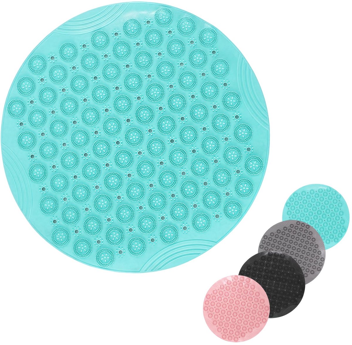 Badmat 53x53cm, Extra Ronde Douchemat Anti-Schimmel Badmatten Groen, Antislip Badmat voor Bad, Douchematten met Zuignappen, Afvoergaten, Machinewasbare Badkamer Badkuip voor Kinderen, Ouderen