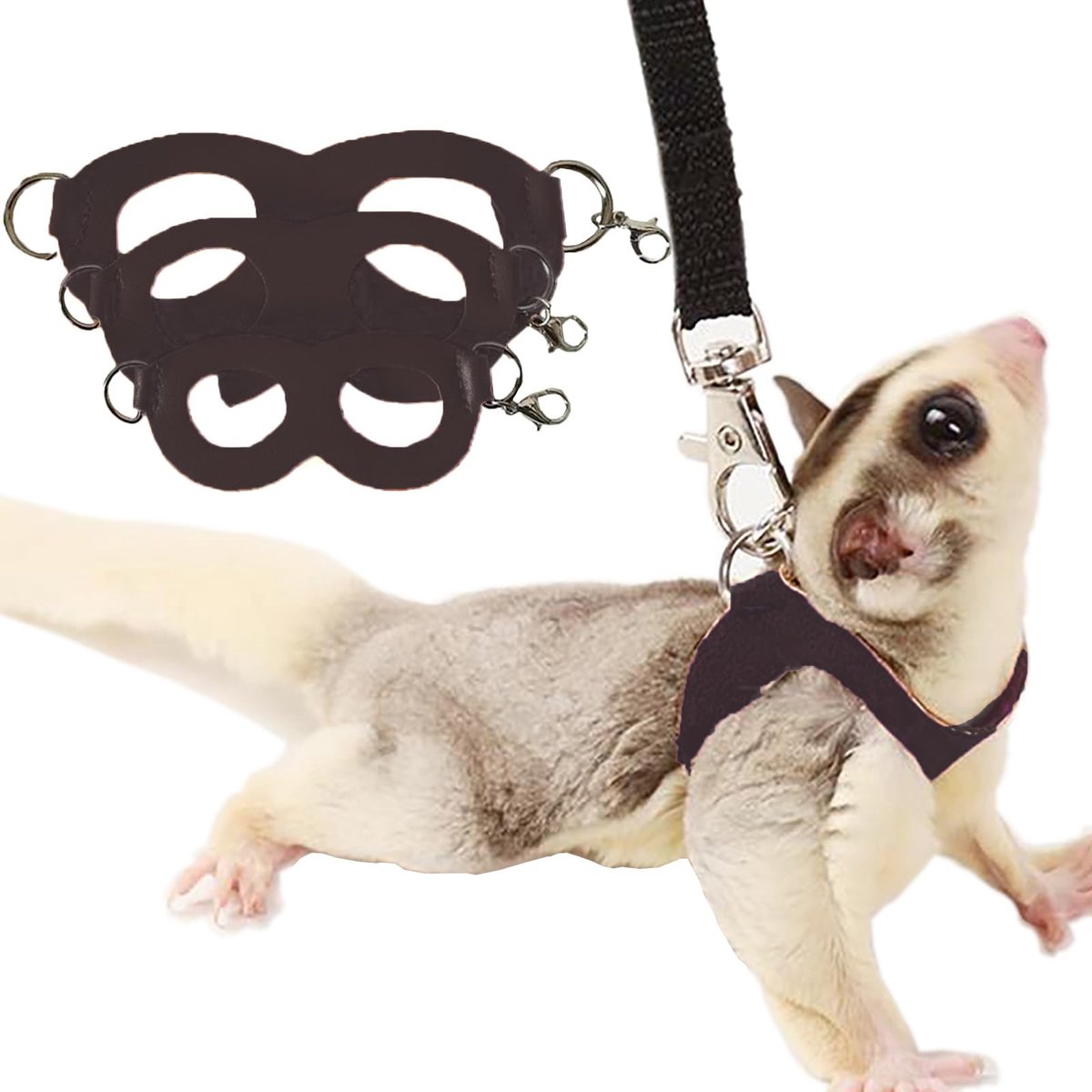 3-pack Suiker Glider Harnas en Riem Set Kleine Dieren Training Wandelvest voor Eekhoorn Hamster Rat - Zwart