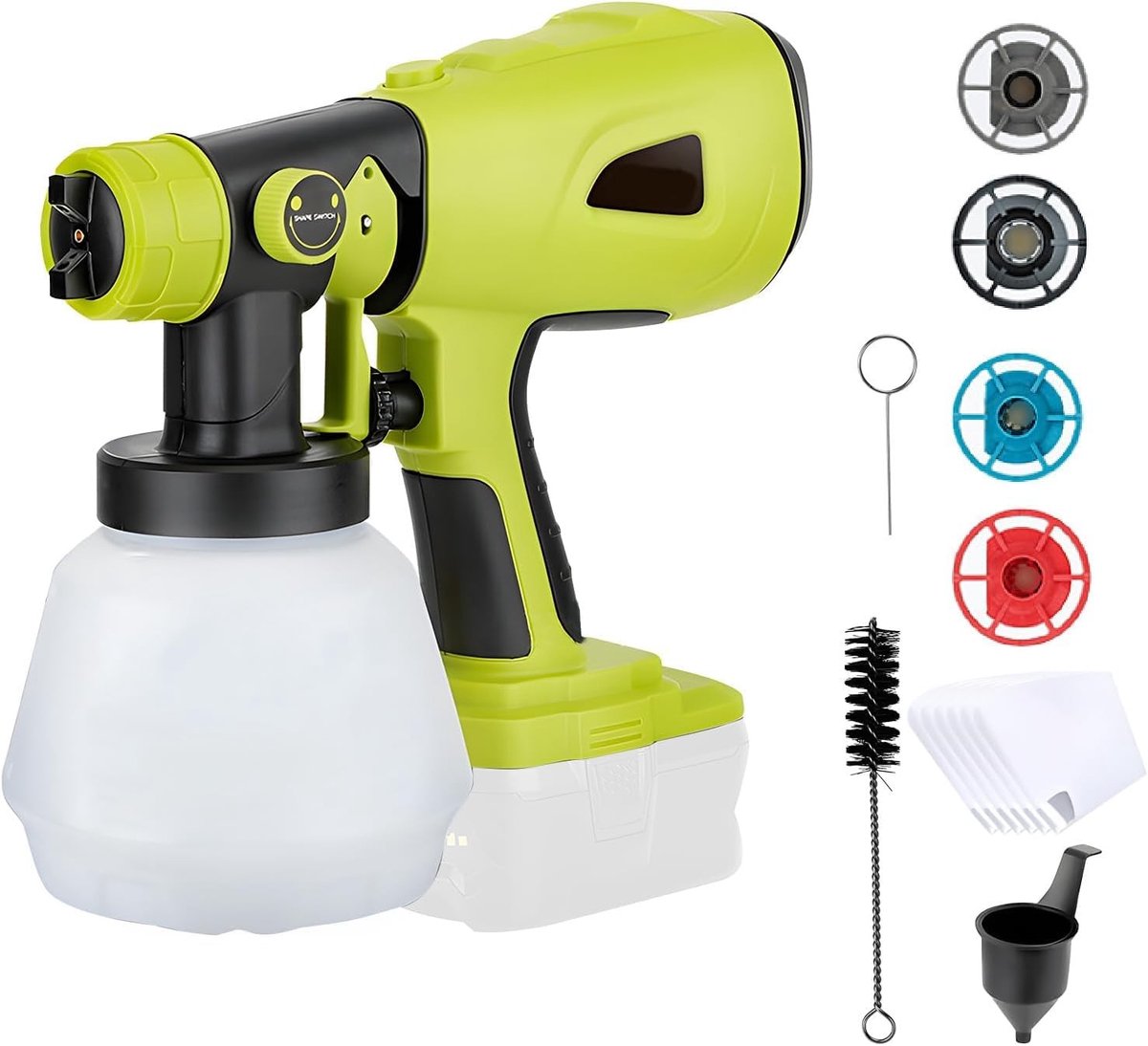 Dailygoods - Draadloze verfspuit voor Ryobi 18V, elektrisch HVLP Handheld verfspuitpistool met 4 spuitmonden, 3 patronen, 1000 ml tank voor huismeubilair hekwerk terrasplanken schilderen