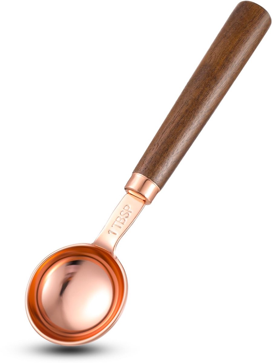 Dailygoods- Koffie Maatlepel 15 ml - Vintage Koffielepel - Roestvrij Staal/Hout - Duidelijke Schaalverdeling - 17 x 4,4 cm - Duurzaam en Lichtgewicht