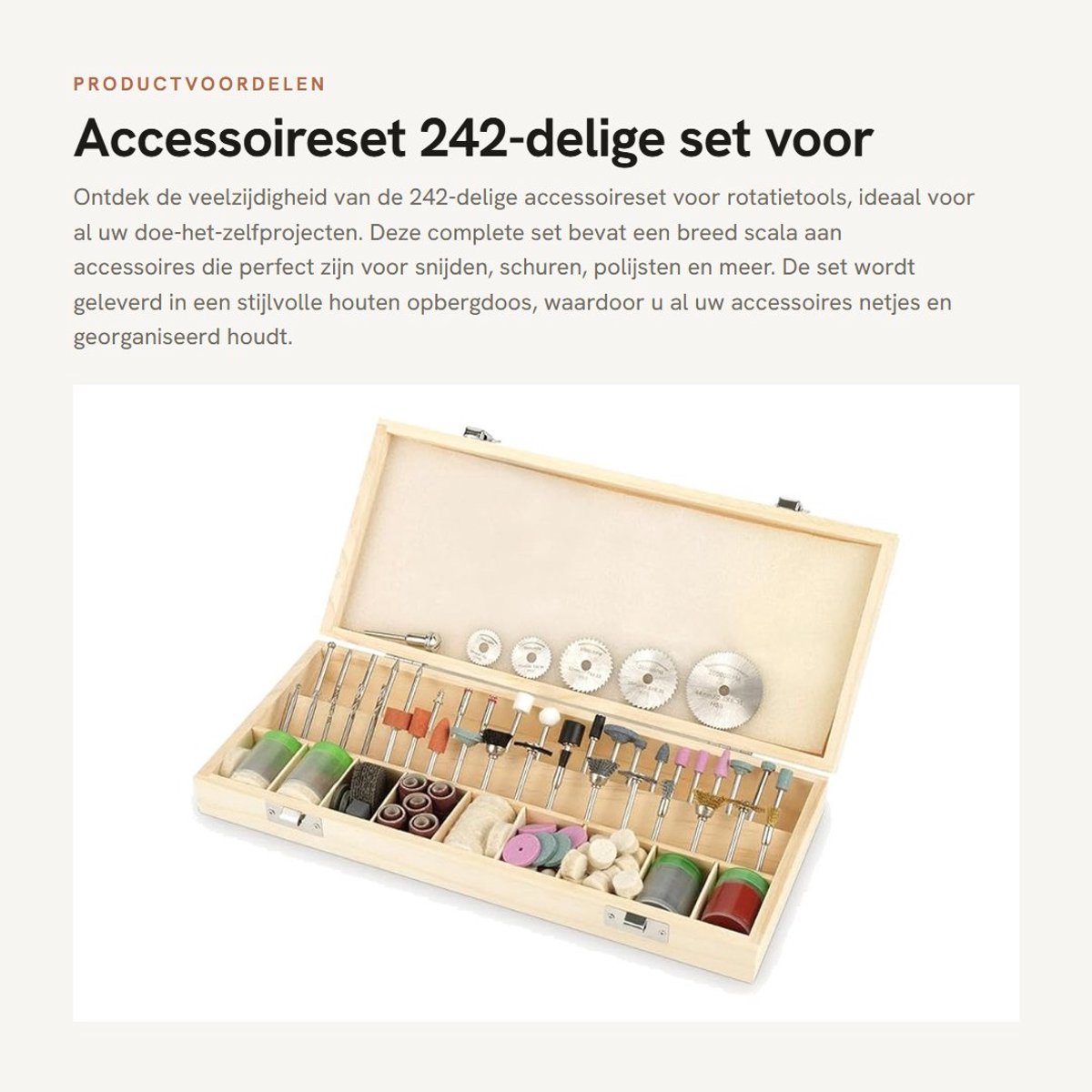 Dailygoods- Rotary Tool Accessoireset 242 Stuks - Houten Opbergdoos - Universele Schacht 1/8 Inch - Snijden/Grinden/Polijsten - DIY Gereedschap - Voor Thuisgebruik - Dremel Set
