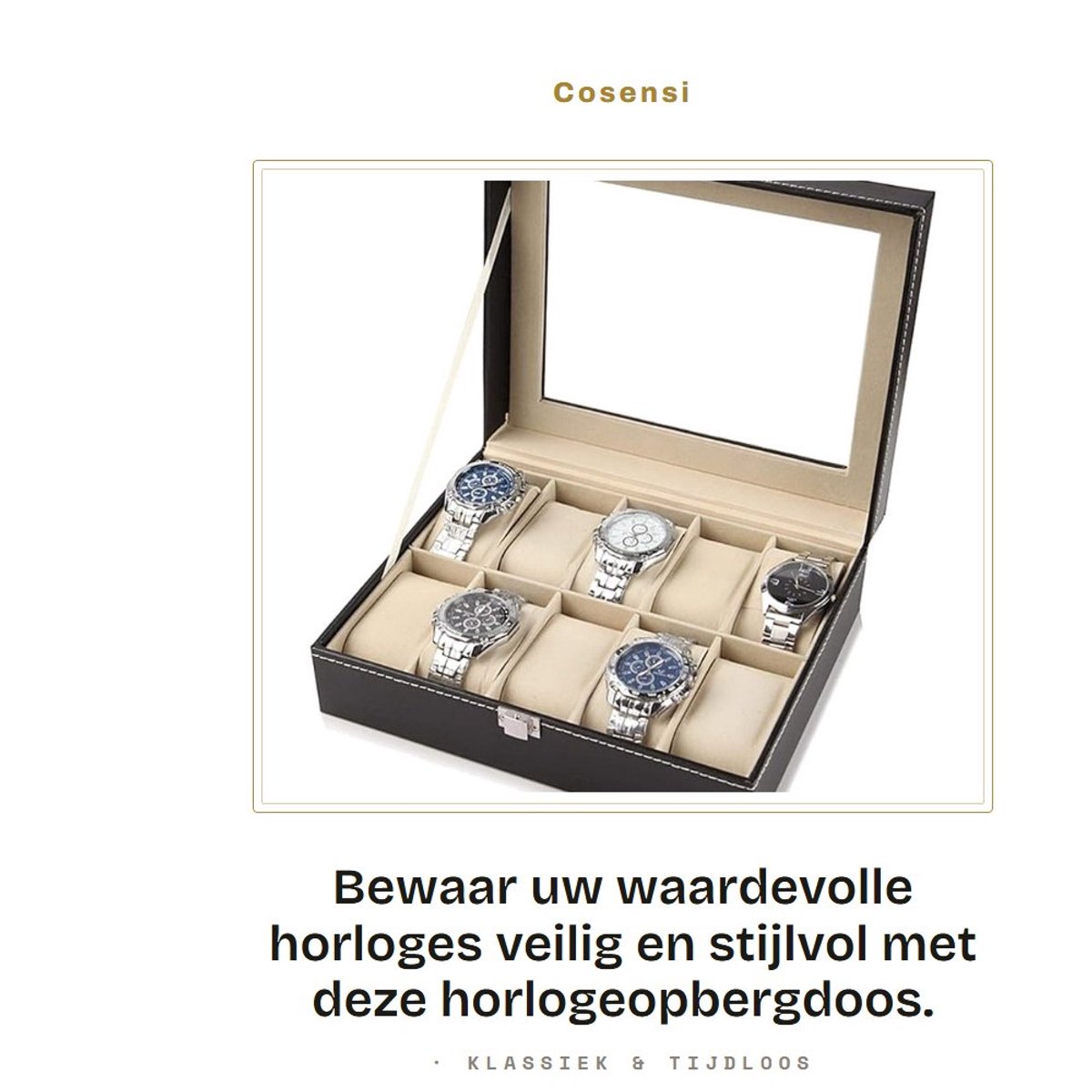 Dailygoods- Horlogeopbergdoos met 10 Compartimenten - PU-leer - Verwijderbare Kussens - Zacht Fluwelen Interieur - Acrylplaat - Bescherming tegen Stof en Krassen - Horlogecase