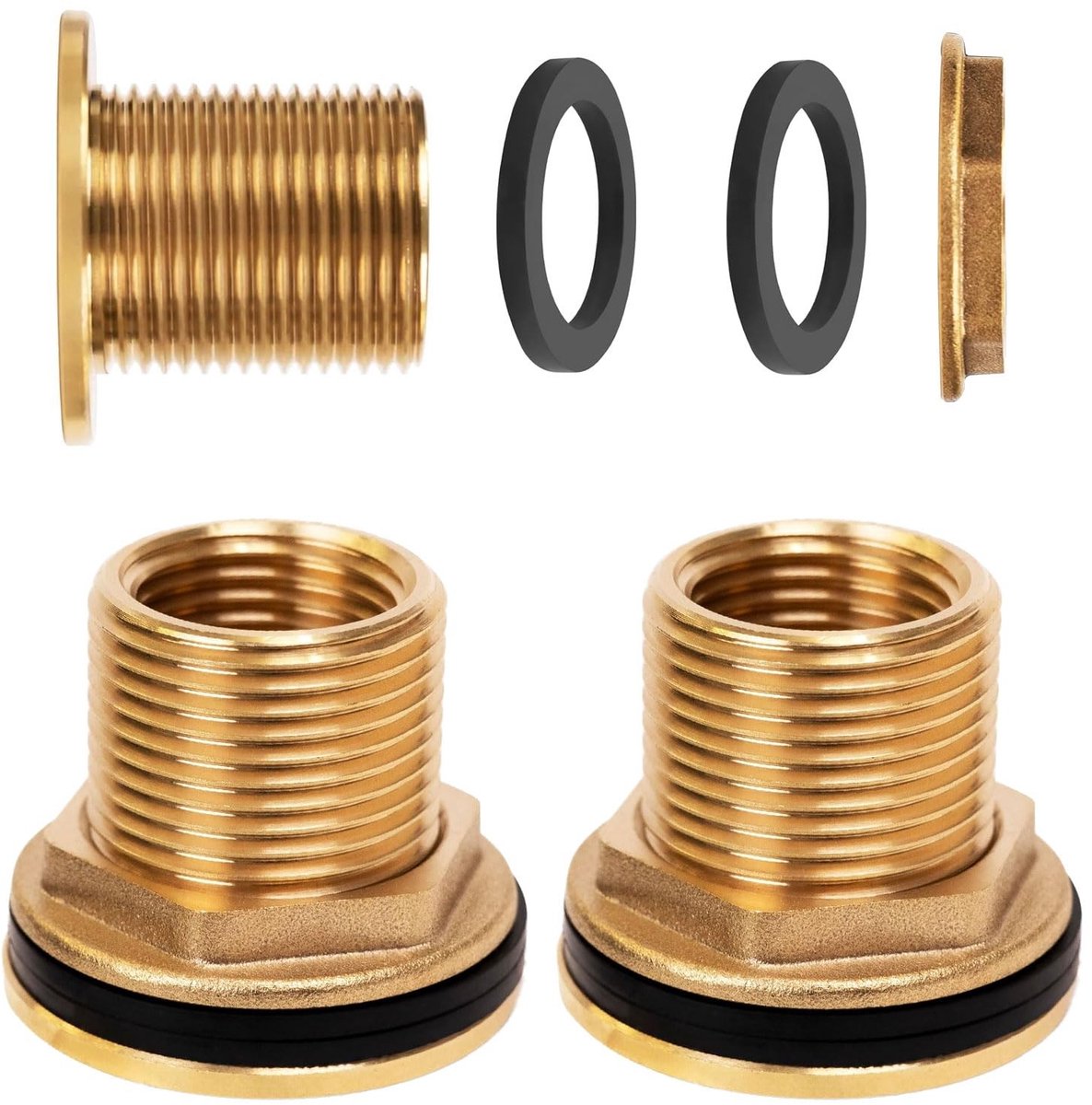 Dailygoods- Regenton Doorvoer 2 Stuks - Messing Schroefverbinding - Binnendraad 1/2 Inch - Buitendraad 3/4 Inch - Corrosiebestendig - Eenvoudige Installatie - Vatverbinding