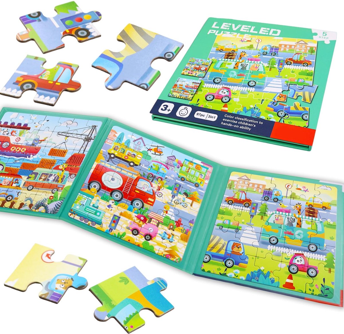 Dailygoods- Magneetpuzzel 3-in-1 - Educatief Speelgoed - Verkeersthema - Fijne Motoriek - Logische Vaardigheden - Vanaf 3 Jaar - Puzzelboek