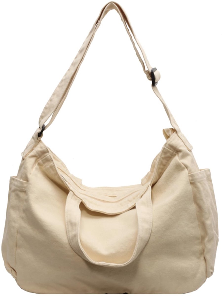 Dailygoods- Schoudertas Grote Capaciteit - Uniseks Tas - Canvas - Verstelbare Schouderriem - 2 Binnenvakken - Ideaal voor School/Reizen