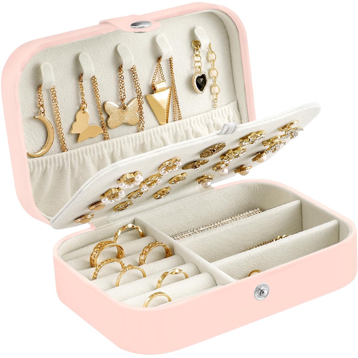 Dailygoods- Sieradendoosje Premium - Sieraden Etui - Klein - Reissieradenorganizer - Dubbele Lagen - 16,3 x 10,3 x 5,8 cm - Sieradenetui