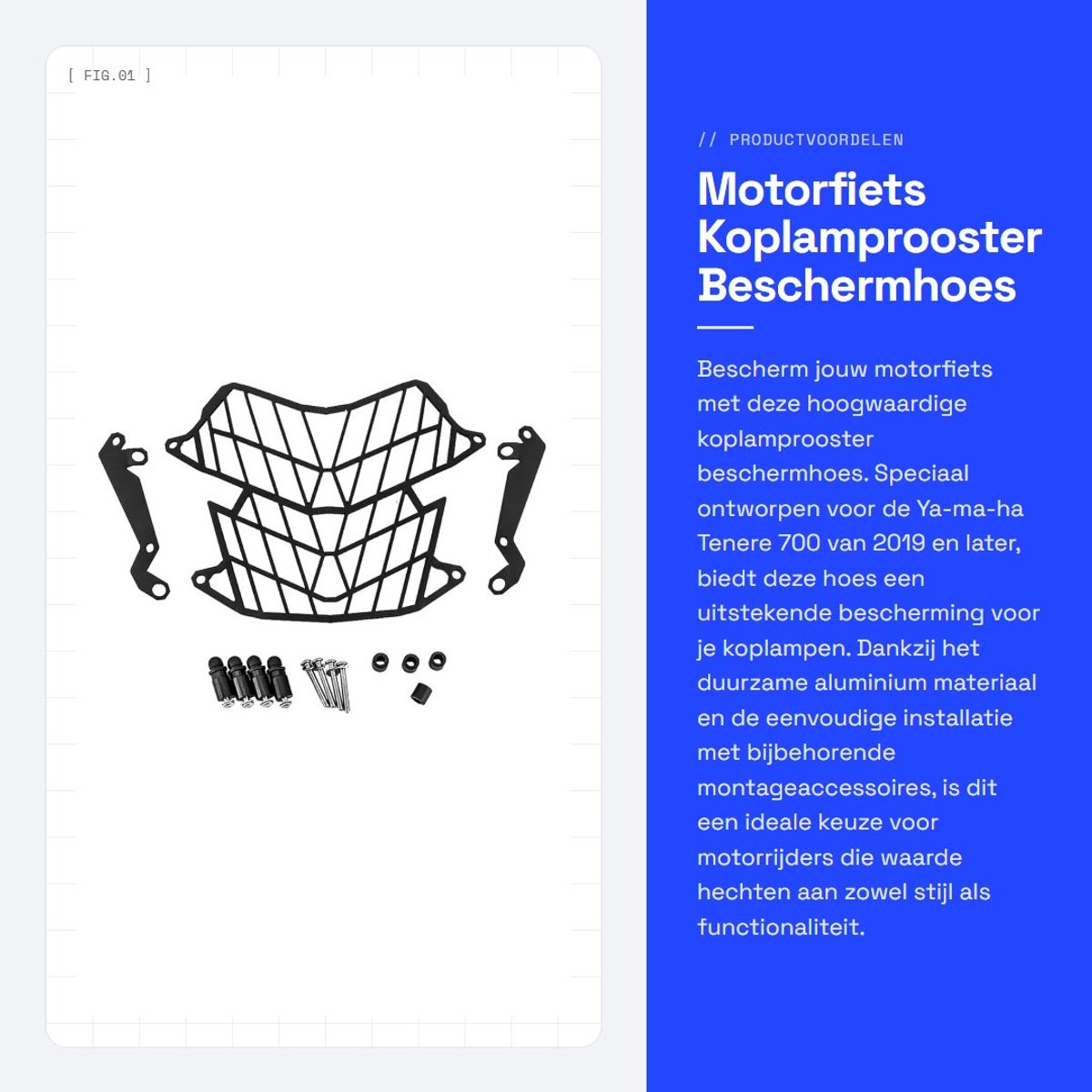 Dailygoods- Koplamprooster Aluminium - Motorfiets Beschermhoes - Compatibel met Ya-ma-ha Tenere 700 2019+ - Eenvoudige installatie - 3 Stuks/set - Zwart - Koplampbescherming