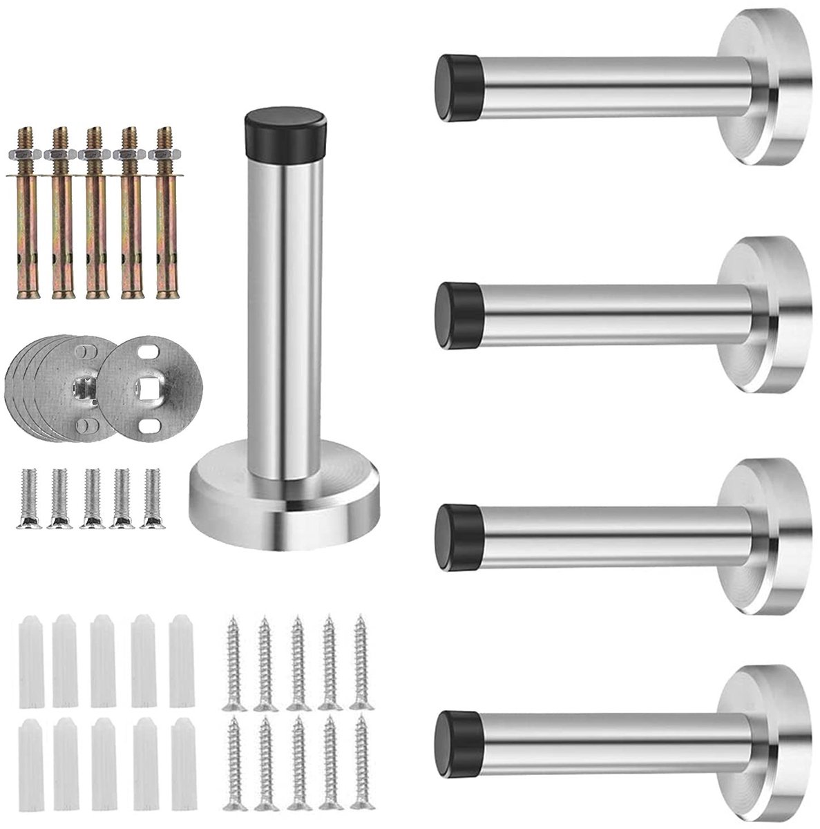 Dailygoods- Deurstopper Roestvrij Staal - Deurbuffer - Deurstoppers voor Binnen - Wandgemonteerde Deurvastzetter - Rubberen Buffer - 5 Stuks - Deurstop