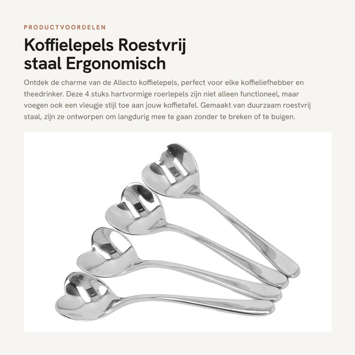 Dailygoods- Roerlepel Hartvormig - 4 Stuks - Roestvrij Staal - Duurzaam - Ergonomische Handgreep - Gemakkelijk Schoon Te Maken - Koffielepel