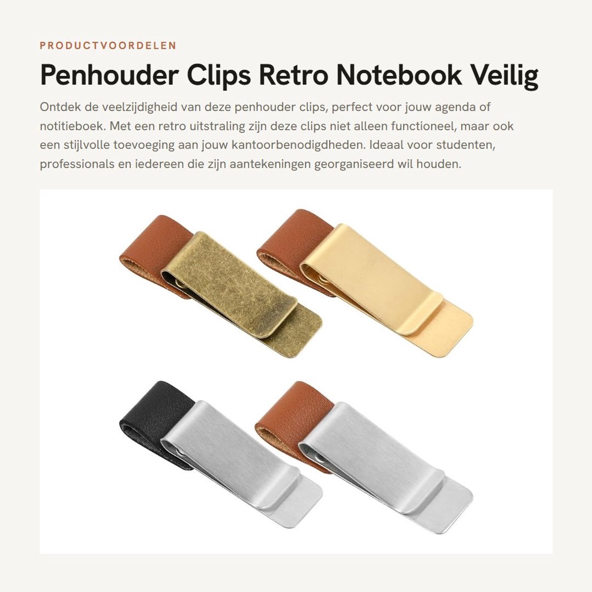 Dailygoods- Penhouder Antislip - Pen Loop - Penhouder voor Notitieboek - Penhouder Bureau - Retro Design - 4 Stuks - Penclip