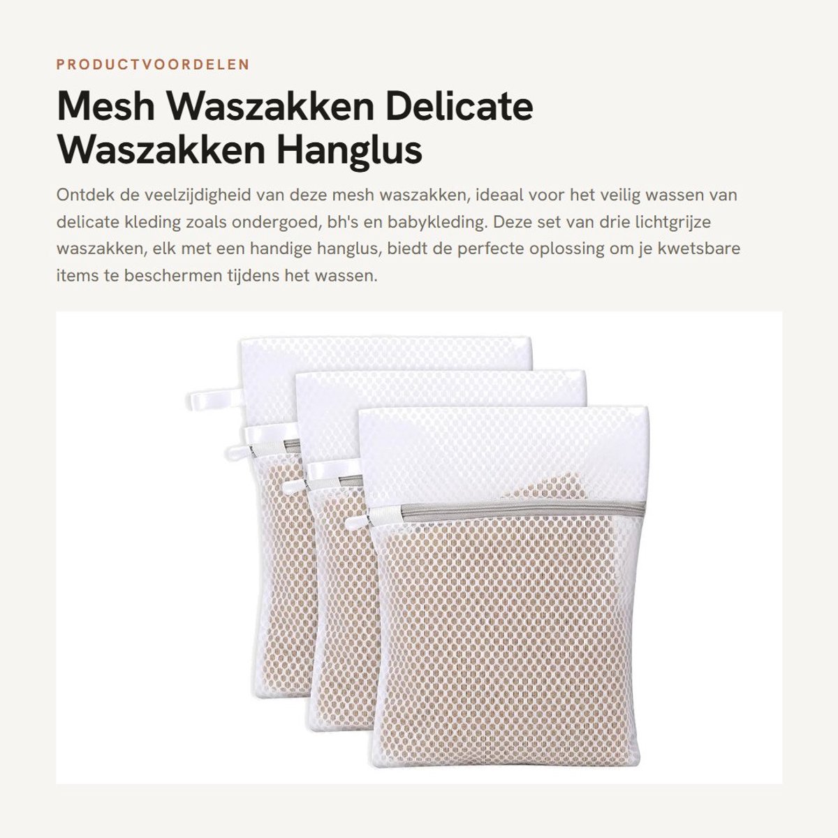 Dailygoods- Waszak Klein - 3 Stuks - Antislip Rits - Hanglus - Mesh Design - Lichtgrijs - 30 x 23 cm - Wasnet