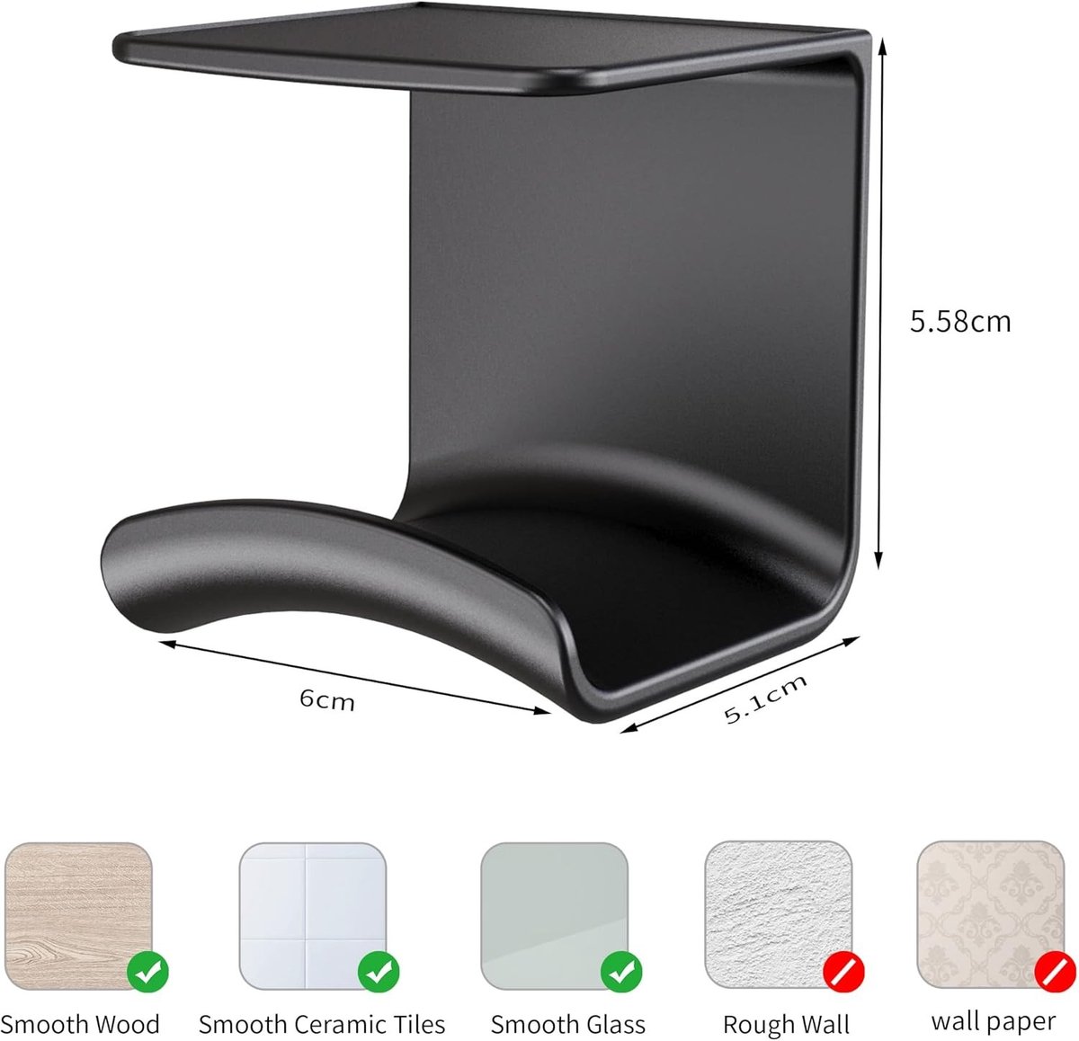 Hoofdbellenhouder voor Wand of Onder Bureau met Sterke 3M Plakpad - Universele Oplossing voor Gaming Hoofdtelefoons tot 1 kg (Zwart, 2 Stuks)