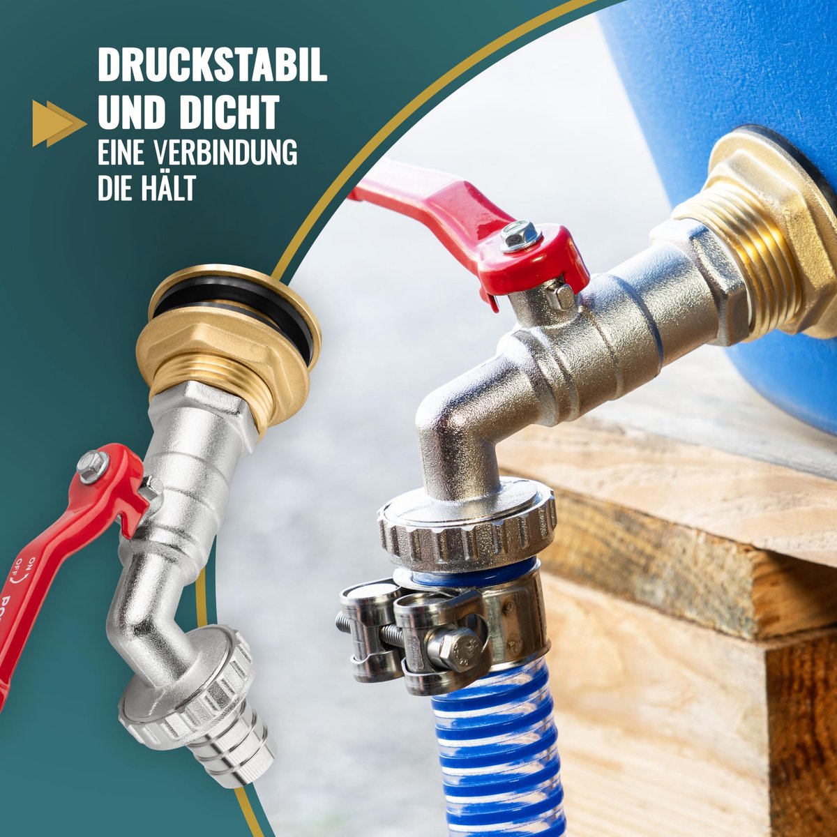Regenton kraan 3/4" (Messing kogelkraan met tankdoorvoer en slangtule)