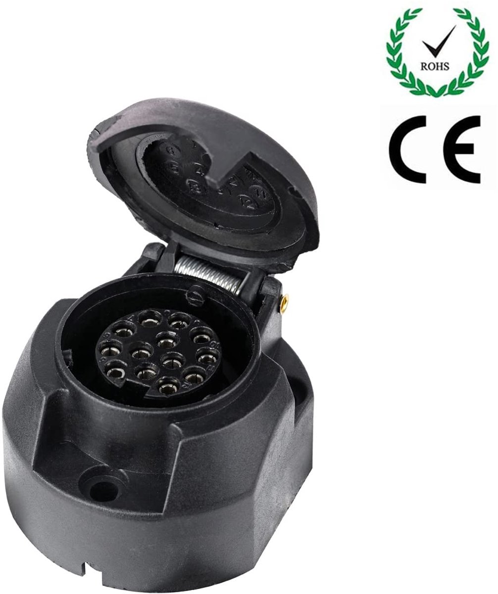 13 Polige Aanhanger Stekkerdoos, met Rubberen Afdichting en Metalen Montagebeugel, Conform ISO 11446, 12V Waterdichte Aanhanger Stekkerdoos 13 Polige, Voor Vrachtwagen Caravan RV