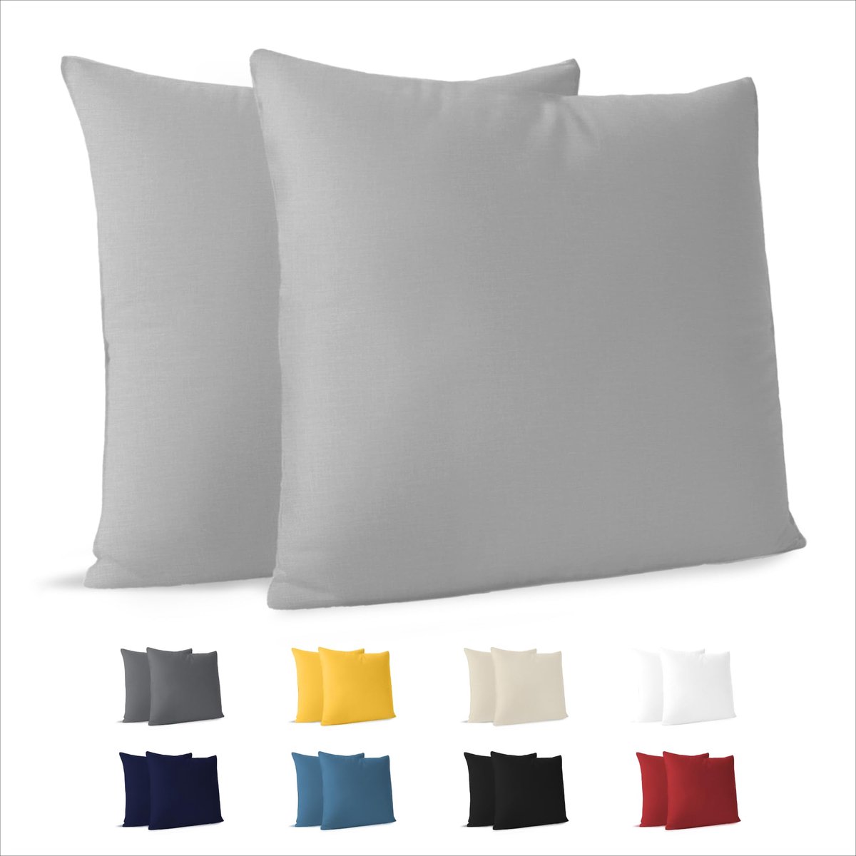 Kussensloop (Set van 2) – Grijs Katoen - Voor Kussens 40 x 40 cm - 100% Jersey Katoen - Beddengoed Dubbel Bed Kussensloop - Kussenbeschermer - Bestendig en Hypoallergeen