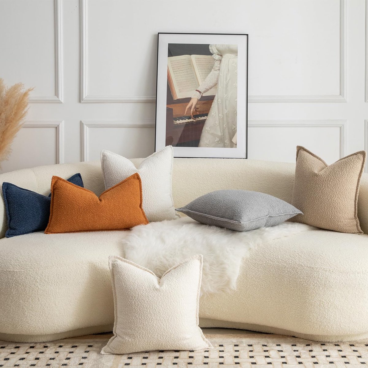 Decoratieve kussenslopen, set van 2 stuks, geweven textuur, bankkussen, sierkussen, kussenslopen, super zacht, premium eenvoudig design, voor slaapkamer en woonkamer, camel, 30 x 50 cm