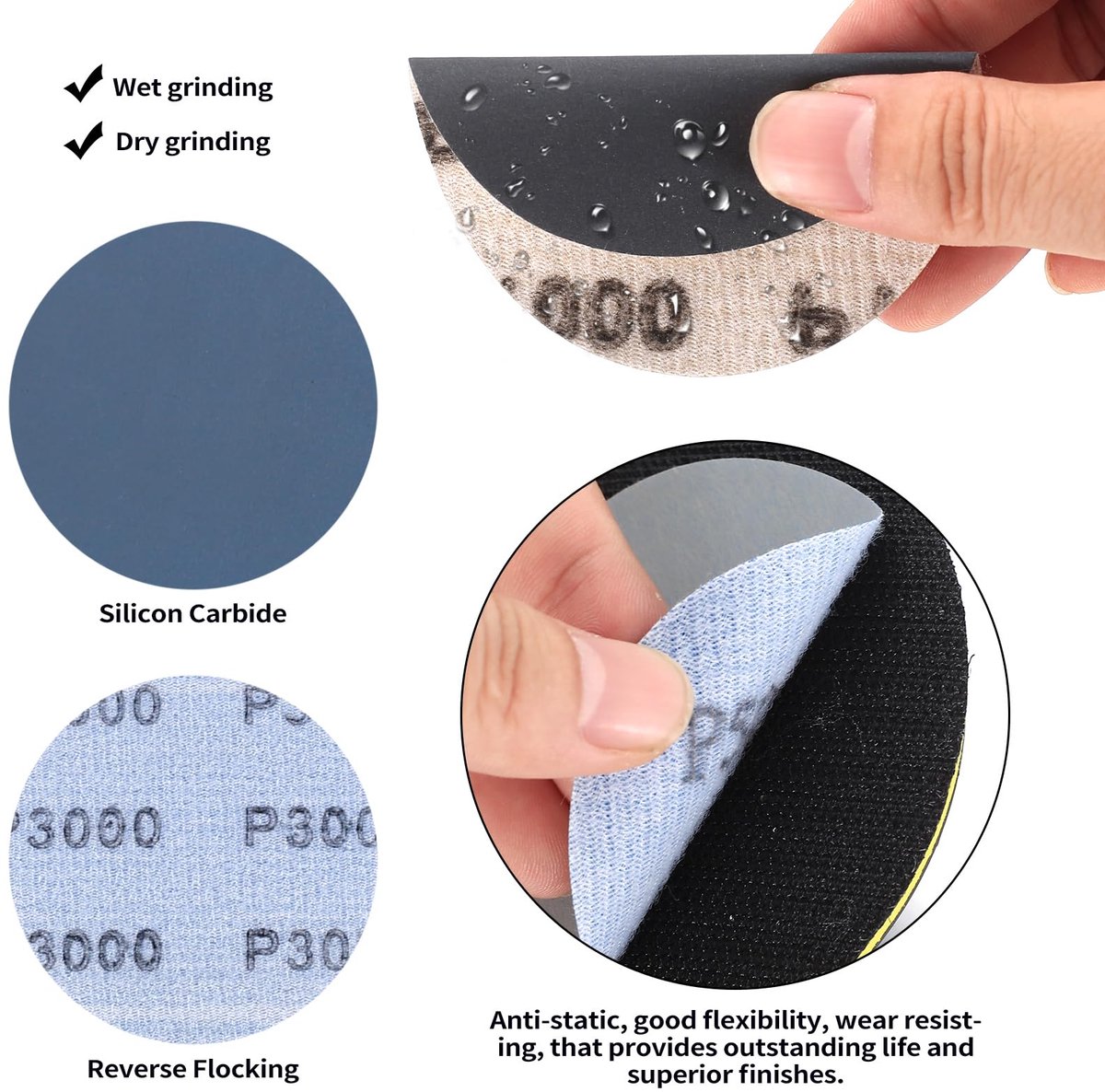 30 x schuurschijven, 75 mm, klittenband, rond schuurpapier, 75 mm, klittenband, natte en droge schuurpads voor excentrische schuurmachine, schuurpapier, korrel 1000, 1500, 2000, 2500, 3000, 5000