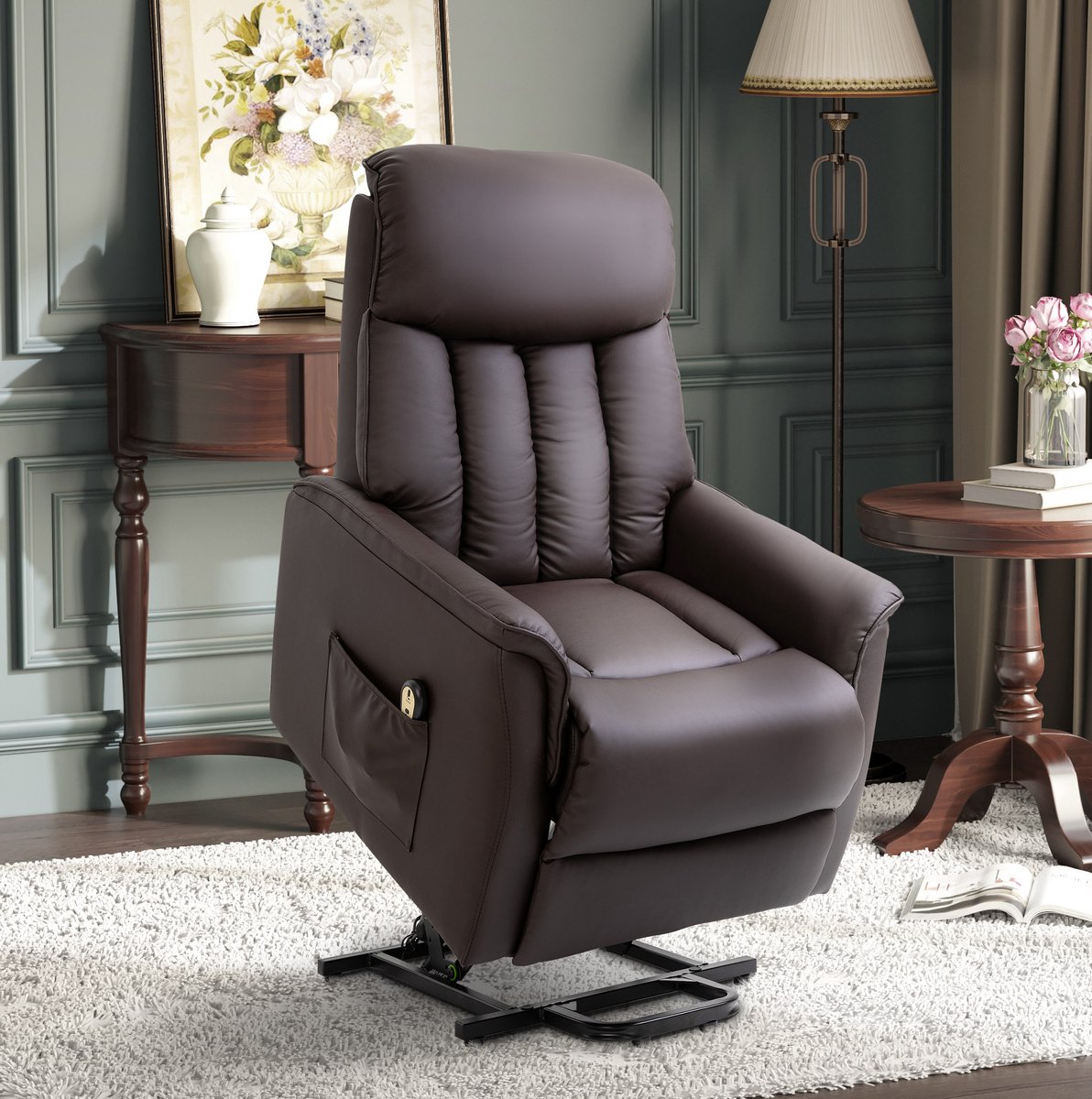 MIVRAY Relaxfauteuil 80 x 94 x 104 cm - Elektrische Sta-Op Hulp En Ligfunctie Met Afstandsbediening - Kunstleer - Bruin