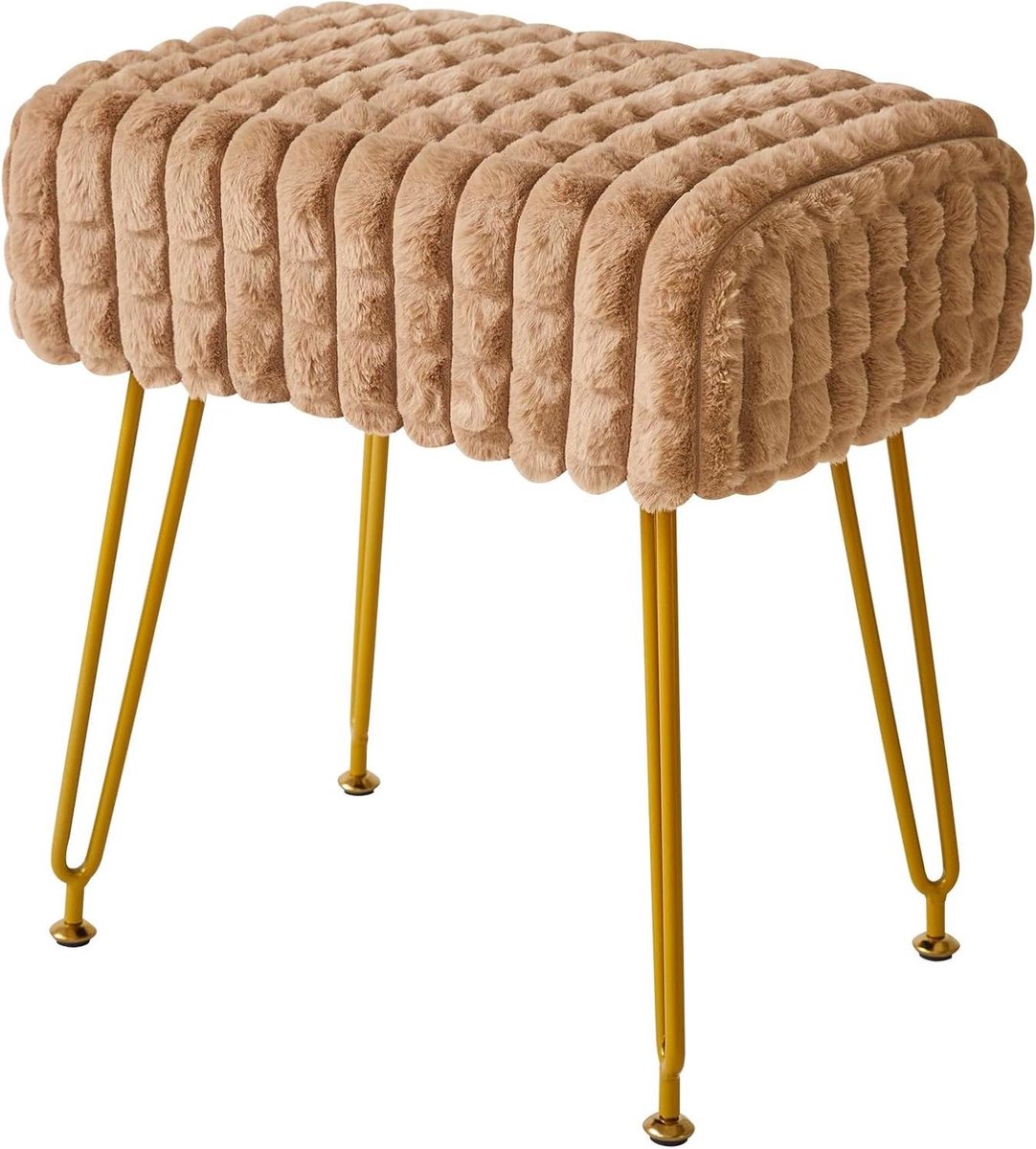 Fluwelen Voetenbankje - Ottomaan Poef - Comfortabel Zitten - Verstelbare Poten - 42 x 30 x 45 cm - Khaki