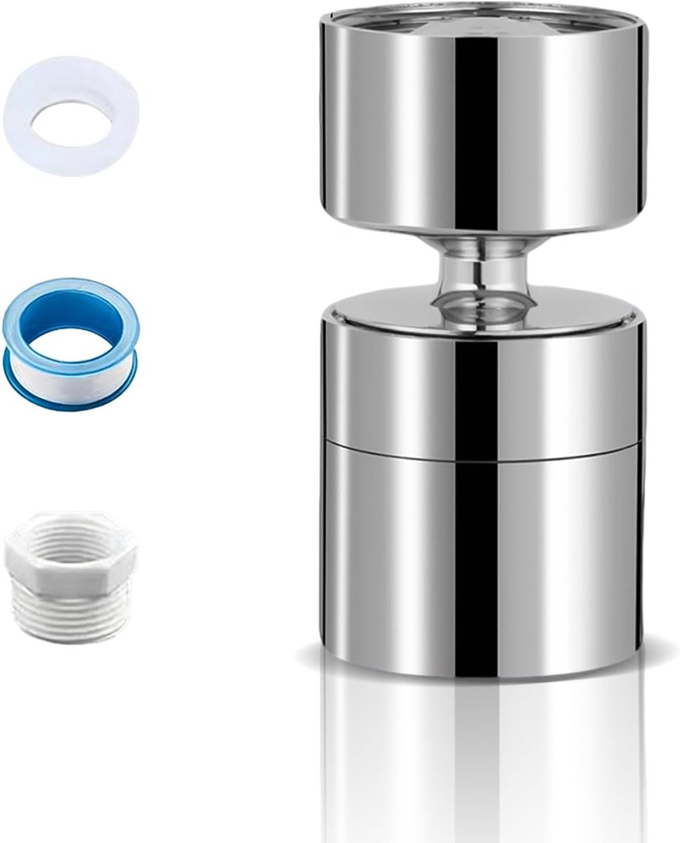 draaibaar, roestvrij staal, 720 graden, draaibaar, kraanbeluchter voor keuken/badkamerkraan, houder met buitendraad 20 mm/22 mm + intern 24 mm (zilver 22)