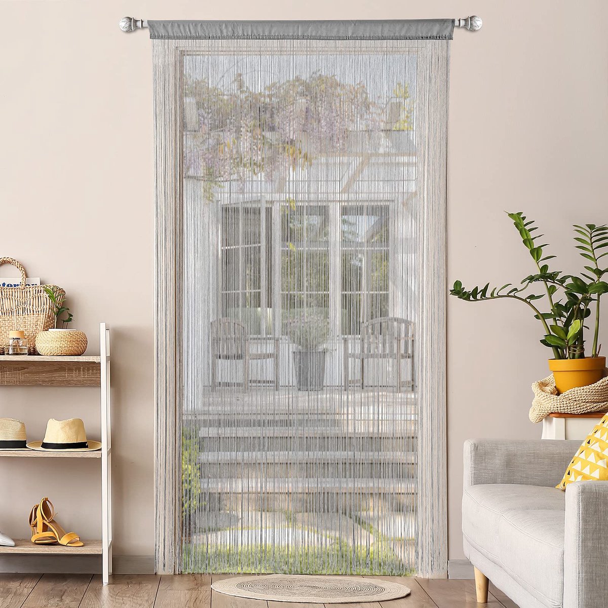 Draadgordijn voor insectenbescherming - Deurgordijn voor balkons en ruimteverdeling - Grijs - 90 x 245 cm Deurgordijn