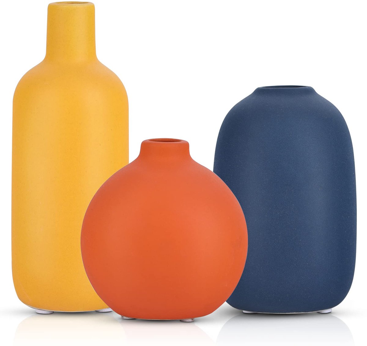 oranje blauw gele matte keramische kleine vaas set van 3, moderne boho vazen voor bloemen, herfst thuis tafel middelpunt minimalistische vazen voor decor kamer, entree, boekenplank
