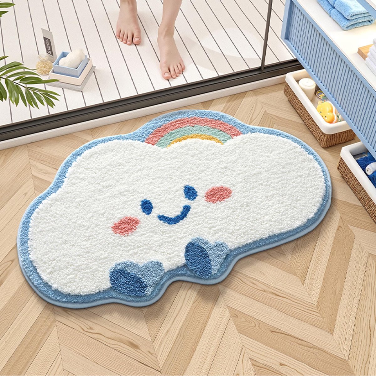 Badmat Wolk Blauw 50 x 80 cm, Antislip Badkamermat van Zacht Polyester, Absorberende Douchemat Machinewasbaar, Decoratief Wolkentapijt voor Badkamer