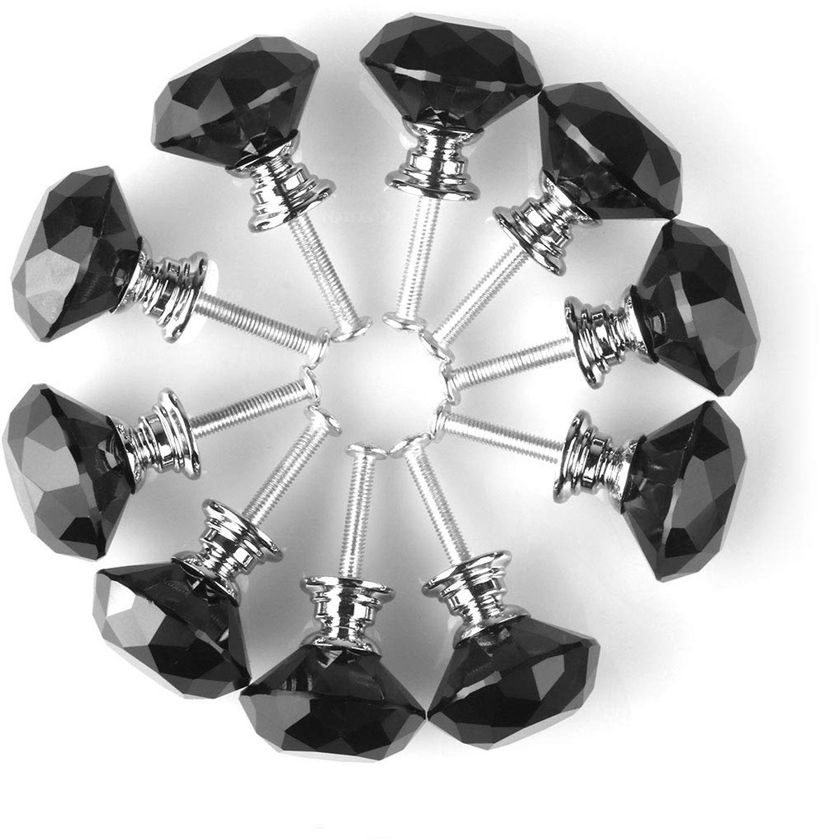 Sourcingmap Diamantvorm Kristalglas 30mm Keukenkast Deur Lade Knop Kast Dressoir Garderobe Pull Handvat met Schroeven, 10 stuks Zwart