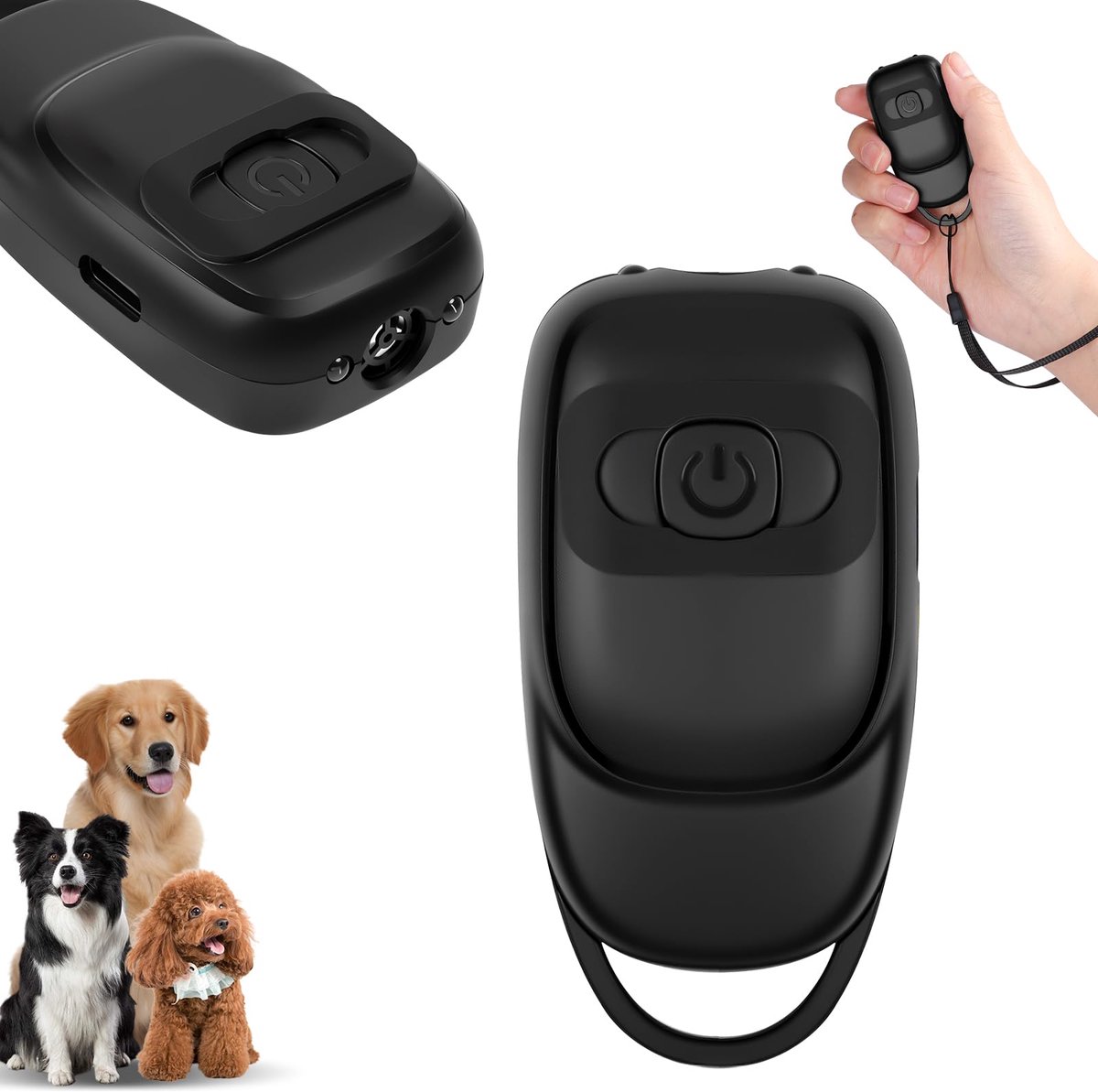 Aomig Ultrasoon geluid voor honden, ultrasone hondenverjager met ledlicht, 15.000 HZ-40.000 Hz draagbaar apparaat met black-apparaat, 30 dagen looptijd, ultrasone training voor honden