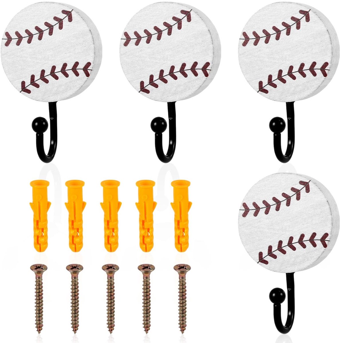 4st Decoratieve Honkbal Wandhaken, Houten Honkbal Jas Haken Sport Thema Wanddecoratie Handdoek Hanger voor Jongens Kamer Kantoor Huis Entree Speelkamer Hoeden Sleutels Rugzakken Organisatie