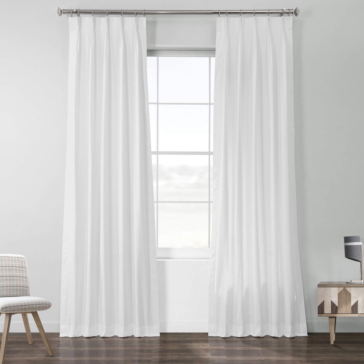 Half Price Drapes PRCT-S19B-108-FP, Fluisterwit, 25 x 108 cm (1 paneel), effen katoen geplooid doorschijnend gordijn voor woonkamer, 25 x 108 inch