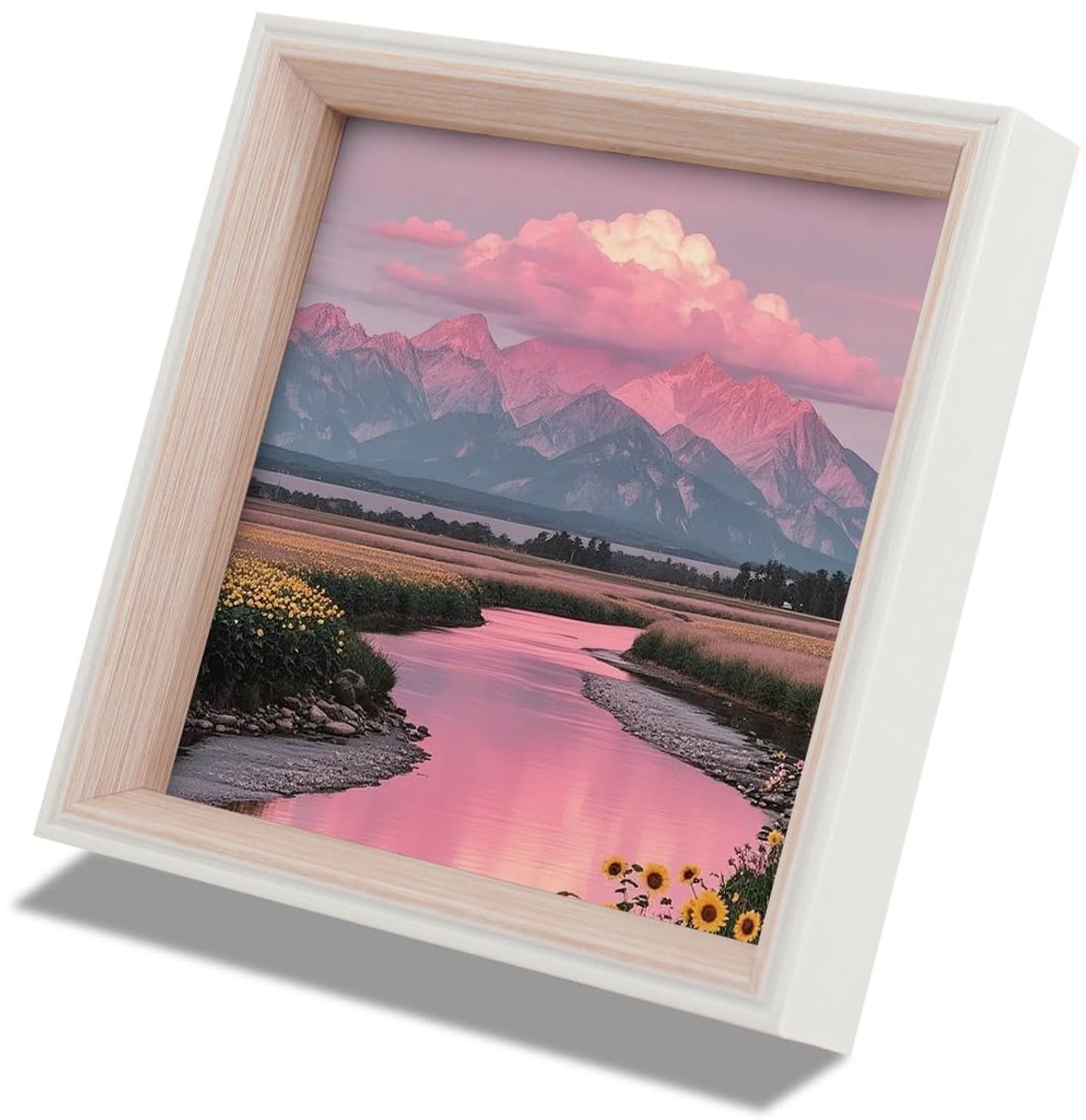 Fotolijst, 15 x 15 cm, vierkante fotolijst voor thuis, kantoor, verjaardag, beige, fotolijst voor aan de muur of staande tafel, roze