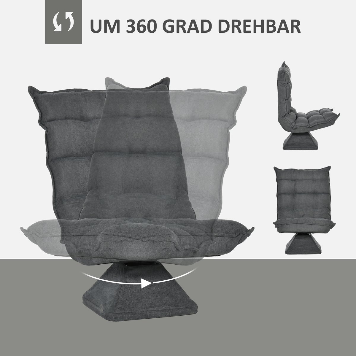 HAUSS SPOLE Fauteuil Draaibaar Met Verstelbare Rugleuning Comfortabele Relaxstoel Voor Woonkamer En Kantoor Metaal Grijs Grey