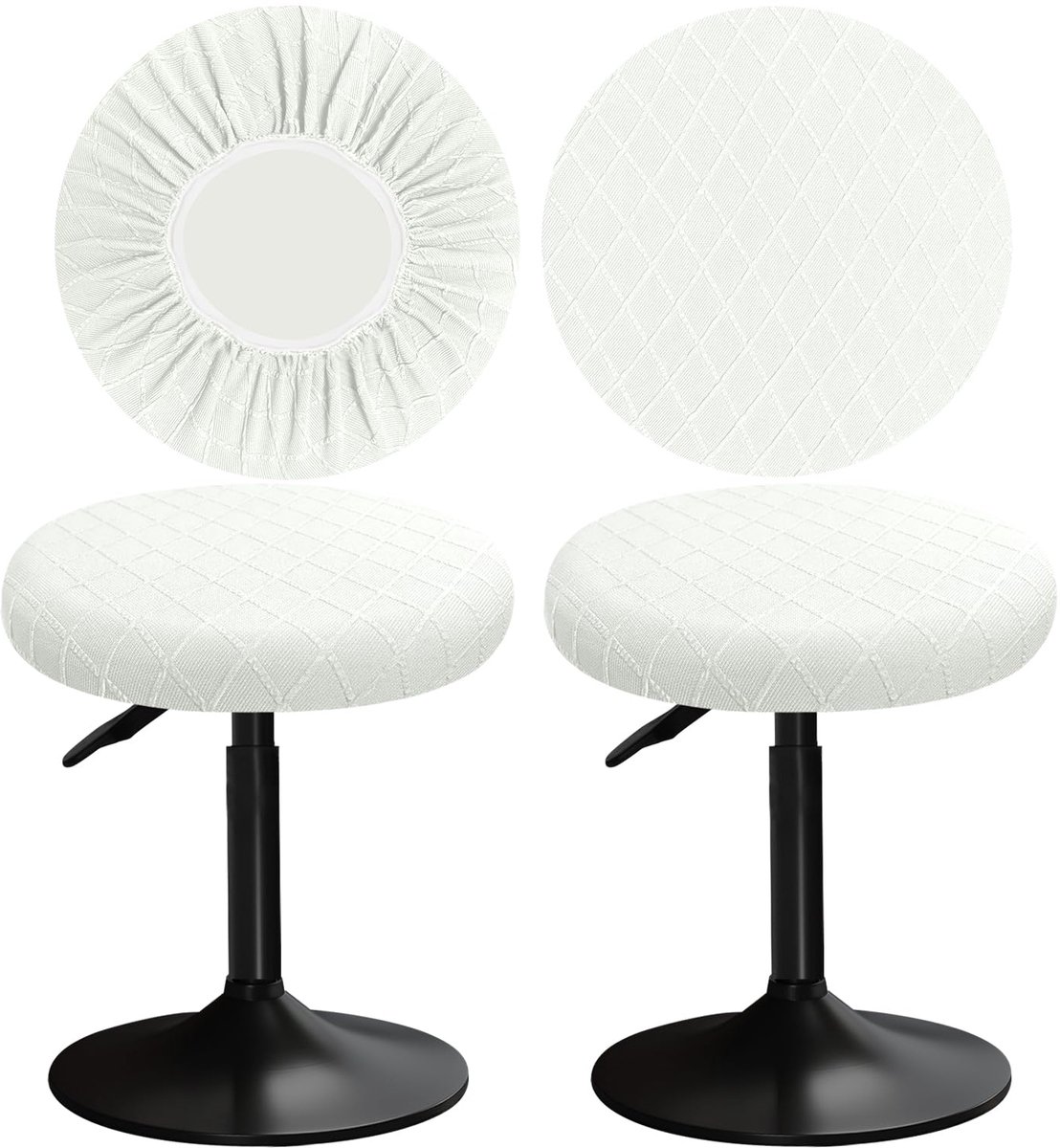 Plaid Pattern Bar Stool Covers Ronde Makkelijk te installeren Rimpelbestendig, Wasbaar, Stofdicht (2, Wit)