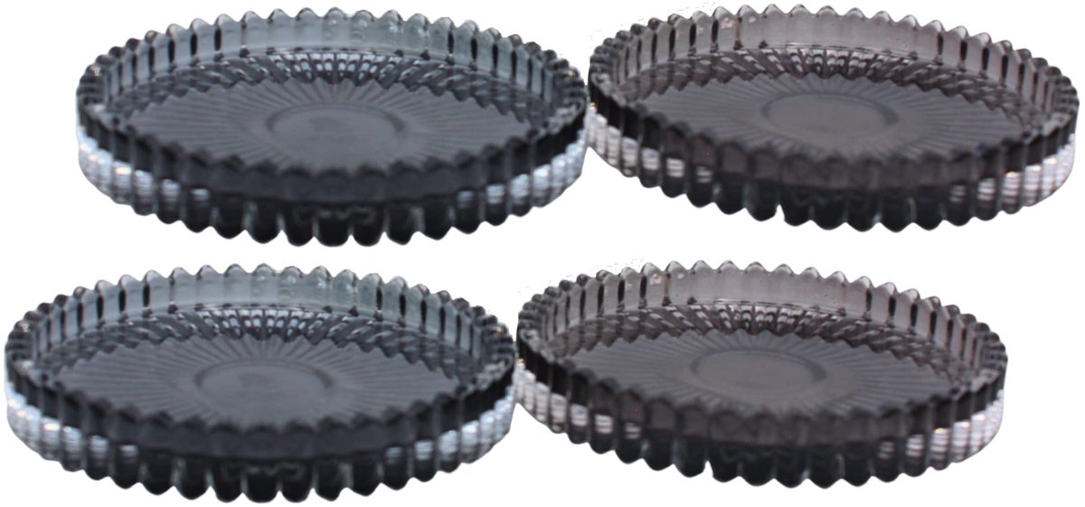 Kaarsenbord/kaarsenonderzetter/kaarsenhouder/onderzetters van glas in set van 4, rond, in licht en donkergrijs, afmetingen H/Ø ca. 1,5 x 10 cm