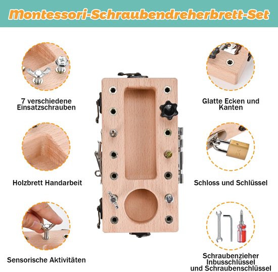 Montessori speelgoed - Montessori schroevendraaierbord set - Houten speelbord voor kinderen van 2, 3, 4 en 5 jaar - Speelgoed voor de ontwikkeling van motorische vaardigheden - Educatief speelgoed - Cadeau voor meisjes en jongens — afbeelding 2