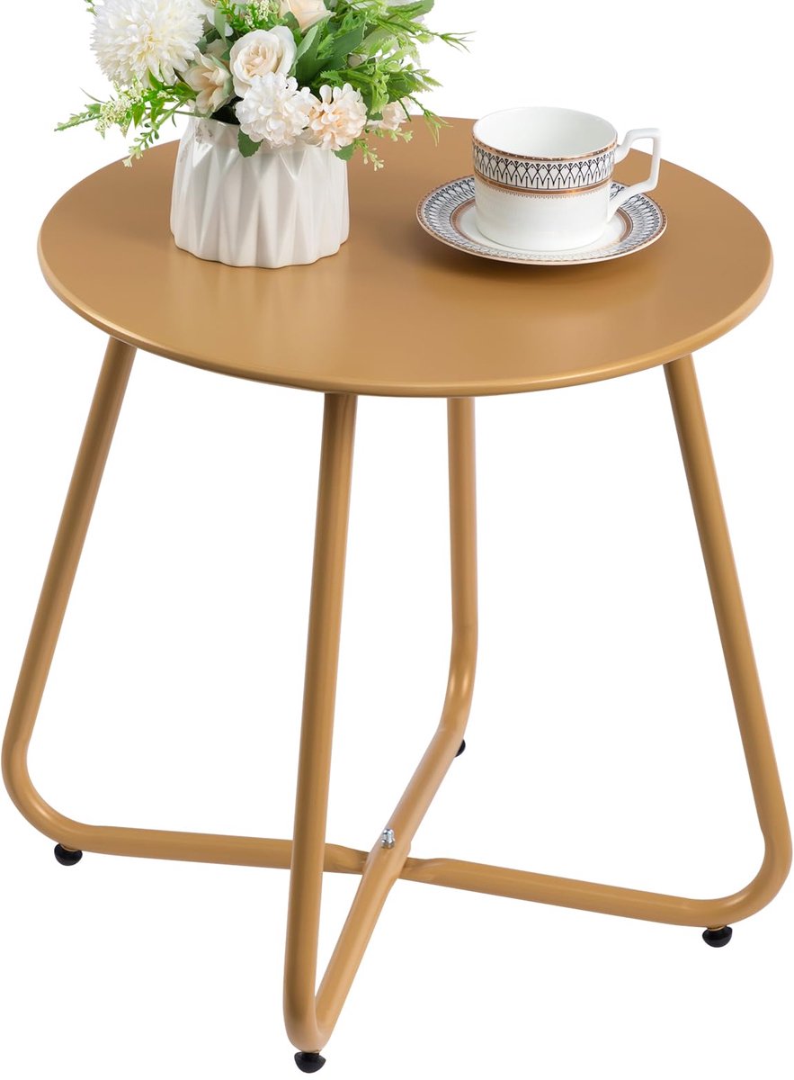 Kleine Balkontafel Ronde Tuintafel Koffietafel Metalen Tafel Patio Woonkamer Terras, Goud