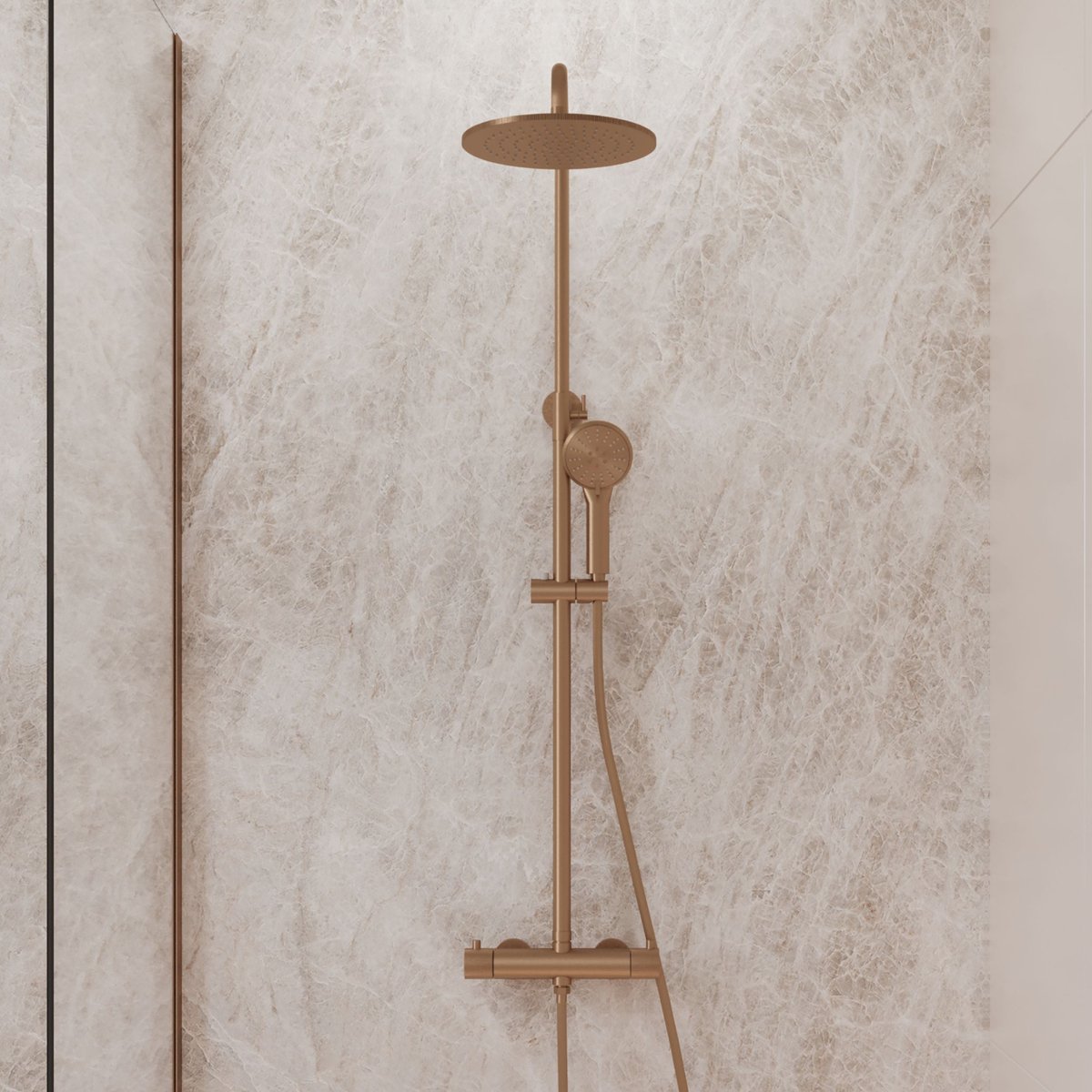 Complete thermostatische regendouche rond Sanitado Fiora in mat brons