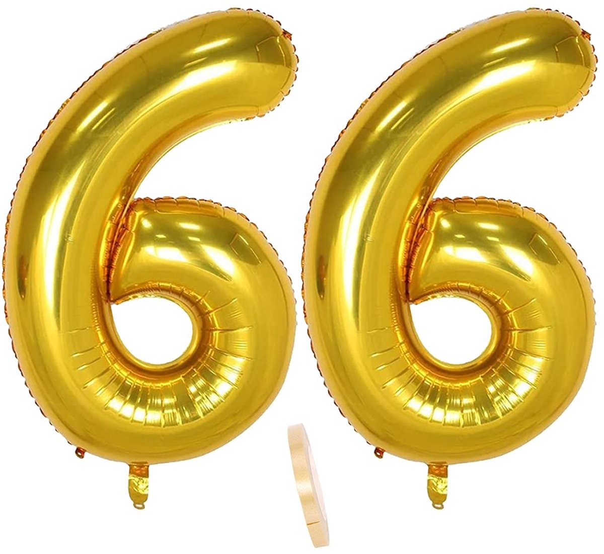 Folieballon, getal decoratie, goud, 66 voor vrouwen en mannen, XXL, 100 cm, reusachtig nummer opblaasbaar, heliumballonfiguren, cijferballonnen voor 66 jaar, man, vrouw, verjaardag, bruiloft, jubileum