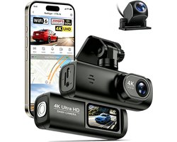 Namajunas – Dashcam voor auto voor en achter – 4K+1080P, WiFi, HDR nachtzicht -24-uurs bewaking– Dashcam voor auto full hd gps– G sensor, 170° groothoek, loop-opname, parkeerstand