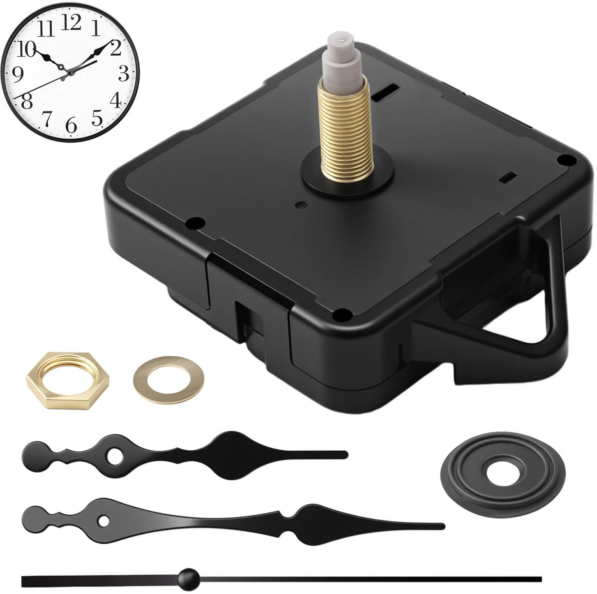 Wandklok, kwarts, stil, mechanisme, klok, batterij met wijzer, klok, vervanging voor doe-het-zelf reparatie, compatibel met wijzerplaten, 3-8 mm, motor, klok op batterijen