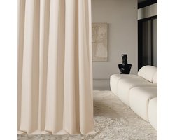 Aura Gordijn met zilveren ringen, 140 x 300 cm breed x hoogte, verduisteringsgordijn, schuifgordijnen, decoratief, modern gordijn, woonkamer, slaapkamer, crème