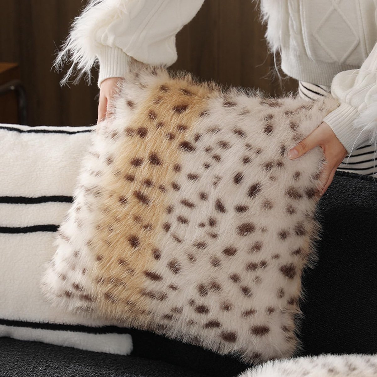 Stijlvol luipaardpatroon fluwelen kussensloop - wasmachinebestendig, 45 x 45 cm, polyester stof, ritssluiting, geweven voor bank, bed en kantoordecoratie, eigentijds woonaccessoire