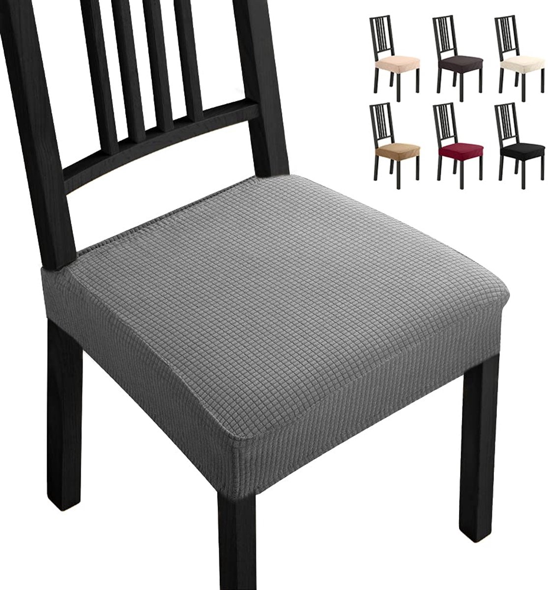 Stoelhoezen Jacquard Eetstoel Hoezen Stoelhoezen Slipcovers Verwijderbare Wasbare Spandex Slipcovers Stoel Beschermende Hoezen Thuis, Keuken (6 Stuks, Grijs)-B