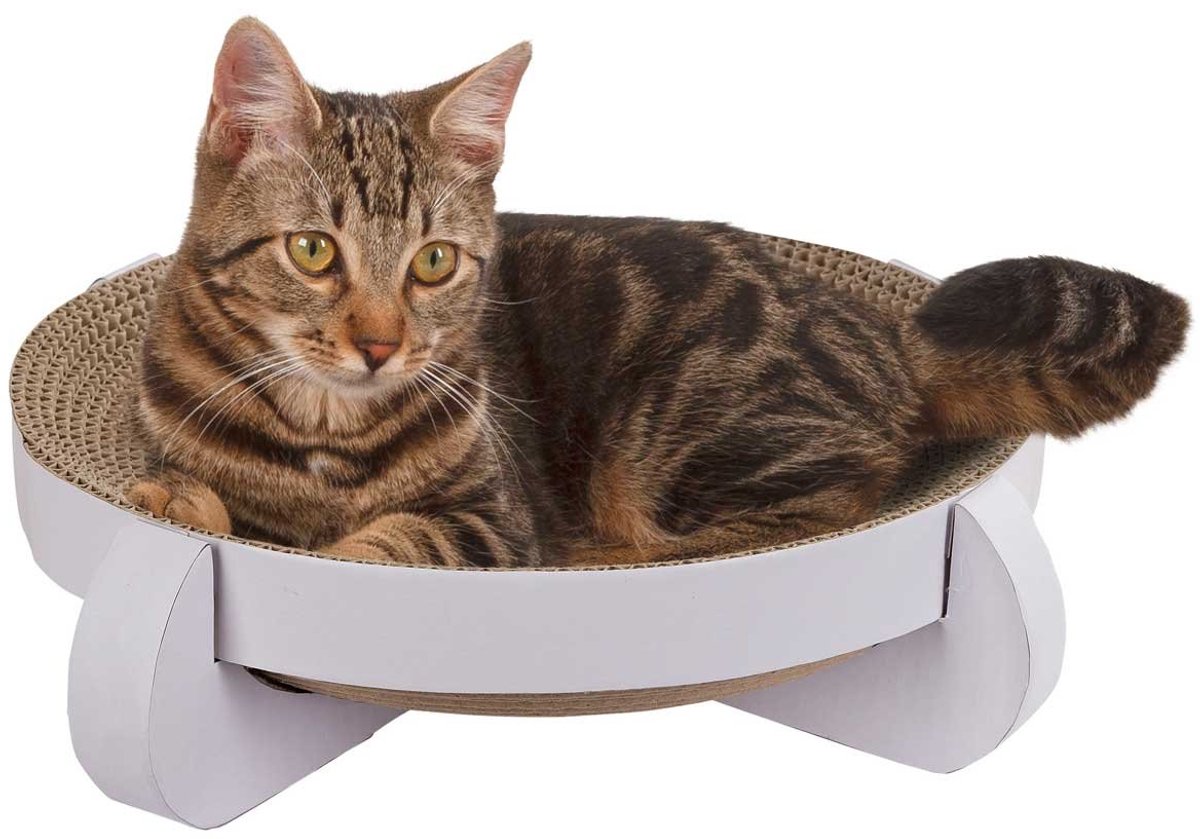 Krabplank Platinum van karton voor katten, 100% recyclebaar, incl. kattenkruid, krabplank van golfkarton voor slapen/spelen/krabben
