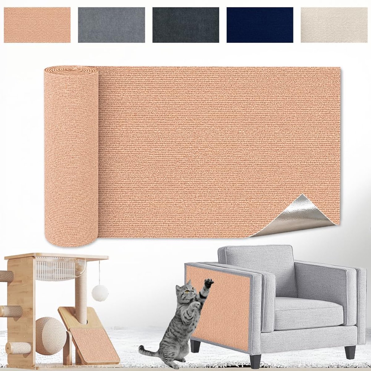200 cm x 40 cm zelfklevende krabmat kat, doe-het-zelf krabplank kat, krasbescherming bank, kat, krabmat, anti-kras tape voor kattenstandaard, houten handvat, kattentoren