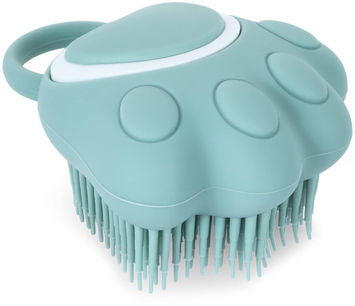 Badborstel voor honden en katten, bad-, siliconen puppy-borstels, zachte huisdierreiniging, massageborstel, shampoodispenser voor rustgevende massage wassen (blauwe pootvorm)