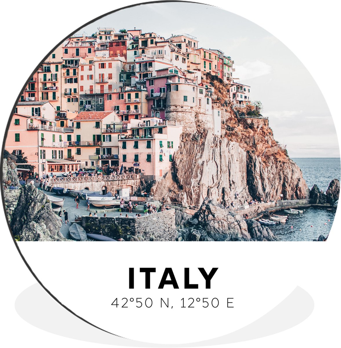 WallCircle Wandcirkel - Muurcirkel - Zee - Cinque Terre - Italië - Amalfi - Aluminium - Dibond - 140x140 cm - Binnen en Buiten Multicolor