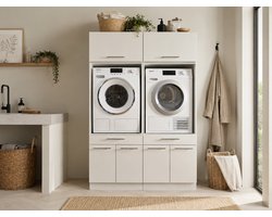 Laundry Duo® Wasmachinekast met Bovenkasten en Uittrekplanken - Ombouw voor Wasmachine en Droger - Verhoogkast - Hoogte 200cm - Wit